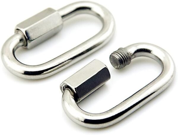 2-Pack M8/0.32" 304 Stainless Steel D Shape Locking Carabiner Quick Link Chain Connector Keychain Buckle for Fence Gate, Camping and Indoor Outdoor Equipment Accessories
