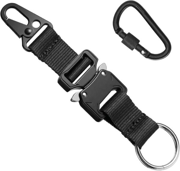 Tactical Key Chains Gear Clip for Mens,   Accessories with Heavy Duty Quick Release Metal Buckle for Belt Loop (Black)