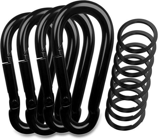 Carabiner Clip, Spring Snap Hook Heavy Duty Key Chain Hook Buckle Carabiner for Keys Swing Set Camping Fishing Traveling Black