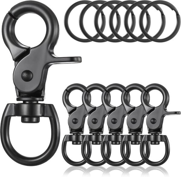6 Pcs Black Swivel Snap Hooks, 60mm Zinc Alloy Trigger Carabiner, Heavy Duty Swivel Eye Snaps Door Lock Pets Cage Clip Flag Clips for Marine Sports Luggages Pets Swings Keychains