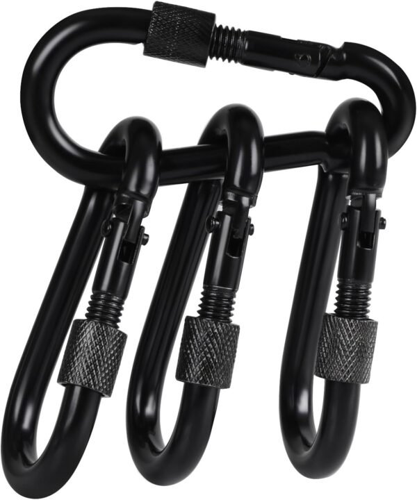 4 Pack Carabiner Hooks Hammock Locking Solid Metal D Clips with Heavy Duty 500LBS Screw Gate Hammock Locking,Quick Link for Outdoor Camping Hiking Traveling Backpacking Black & Silver