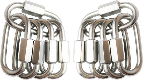 10-Pack D Shape Locking Carabiner M4 Stainless Steel Quick Link Chain Connector Keychain Ring Buckle