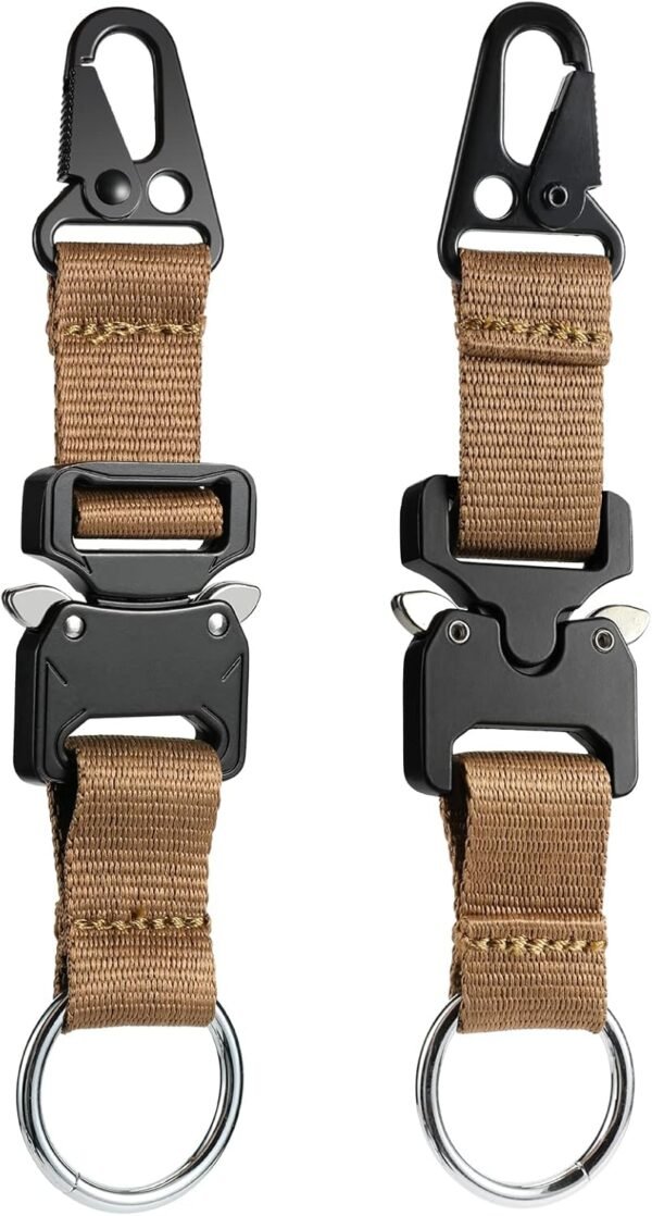 Tactical Keychain with Heavy Duty Quick Release Metal Buckle, EDC Gear Clips with HK Clip and Stainless Steel Ring