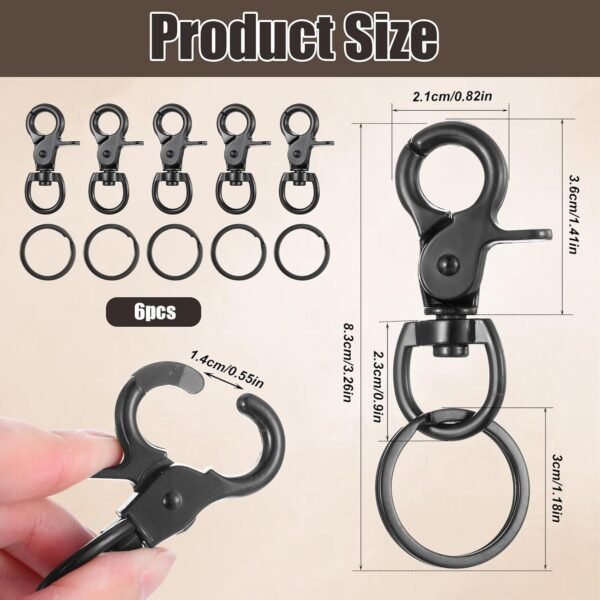 6 Pcs Black Swivel Snap Hooks, 60mm Zinc Alloy Trigger Carabiner, Heavy Duty Swivel Eye Snaps Door Lock Pets Cage Clip Flag Clips for Marine Sports Luggages Pets Swings Keychains