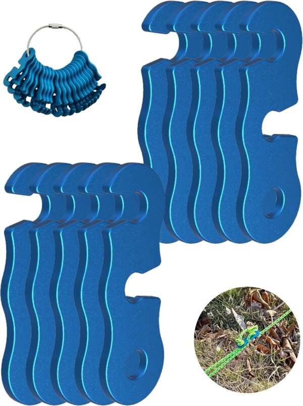 Rope Tensioner Aluminum Alloy Camping Tent Guyline Cord Adjuster Camping of Gear for Camping, Hiking, Backpacking Ultralight Tent Stakes Guy Lines (Blue, 10 Pack)